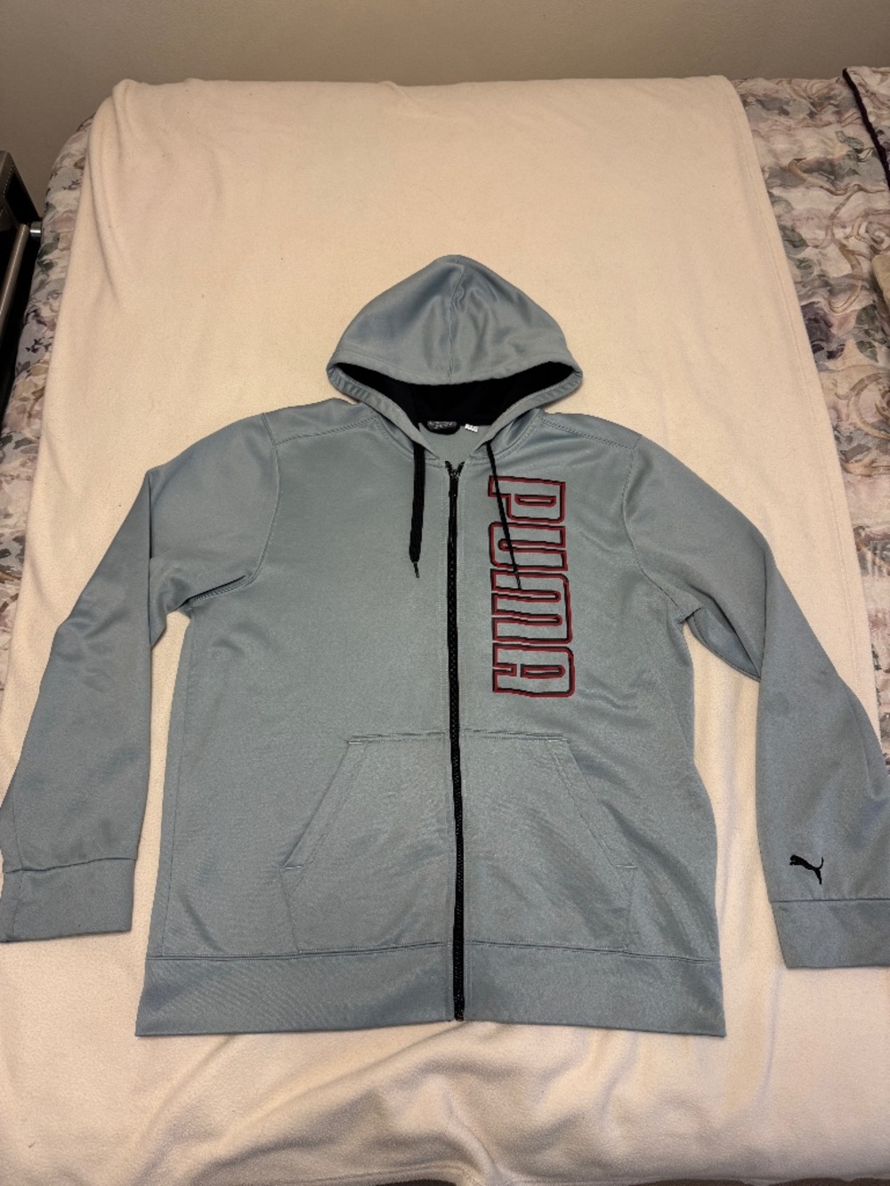PUMA Mens Large Gray Hooded Sweatshirt Fleece Lined Jacket Activewear Zip Track - Picture 1 of 11